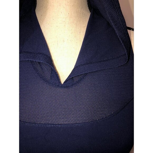 Giaim Hooded Mesh Bodysuit Navy Blue S XS Sleeveless Active Workout Sheer Cool - Picture 2 of 10